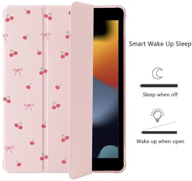 Alt view image 3 of 5 - Cute Kawaii Cherry Bow for iPad 10th Generation Case 10.9 Inch 2022 with Pencil Holder, Auto Sleep/Wake, Pink Leather Soft TPU Back Cover
