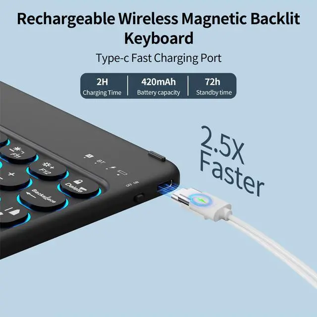 Alt view image 4 of 5 - kenke for iPad 10th Generation (10.9 Inch 2022) / iPad (A16) 11th (11 inch 2025) Keyboard Case with Right Pencil Holder, 7 Color Backlight Round Cap with Wireless Detachable Keyboard, Black