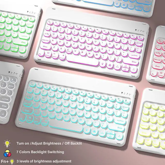 Alt view image 5 of 5 - JKSML Keyboard Case for iPad 9th/8th/7th Generation(2021/2020/2019) 10.2 Inch, Case with 7 Colors Backlit Detachable Keyboard Soft TPU Back Folio Stand, Built-in Left Side Pencil Holder, Pink