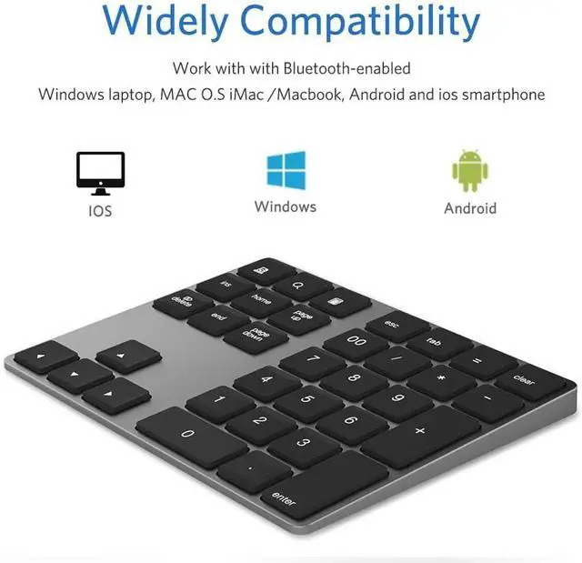 Alt view image 4 of 5 - JOYEKY Bluetooth Number Pad, Aluminum Rechargeable Numeric Keypad Wireless 34-Keys Number Keyboard Shortcut Keypad Numpad Data Entry Compatible for iMac Windows, MacBook Air/Pro and Laptop etc.