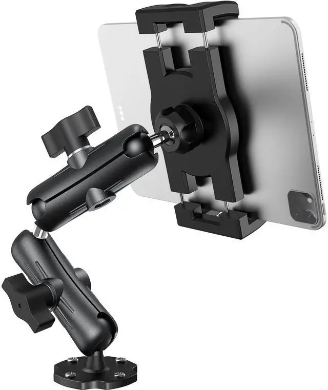 Main image of Keuvirya Aluminum Heavy Duty Tablet Mount Car Holder Dashboard for Truck/Vehicle/Desk/Wall, 360deg Adjustable Dual Arm iPad Stand Holder Mount for 4.7"-12.9" iPad Pro/Air/Mini/Samsung Galaxy Tab