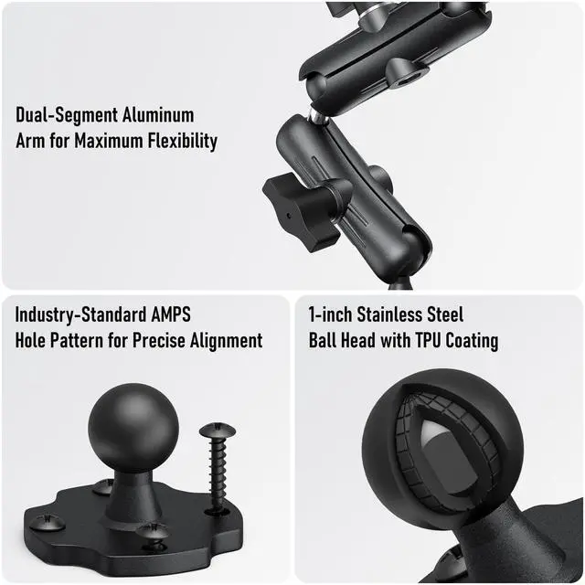 Alt view image 4 of 5 - Keuvirya Aluminum Heavy Duty Tablet Mount Car Holder Dashboard for Truck/Vehicle/Desk/Wall, 360deg Adjustable Dual Arm iPad Stand Holder Mount for 4.7"-12.9" iPad Pro/Air/Mini/Samsung Galaxy Tab