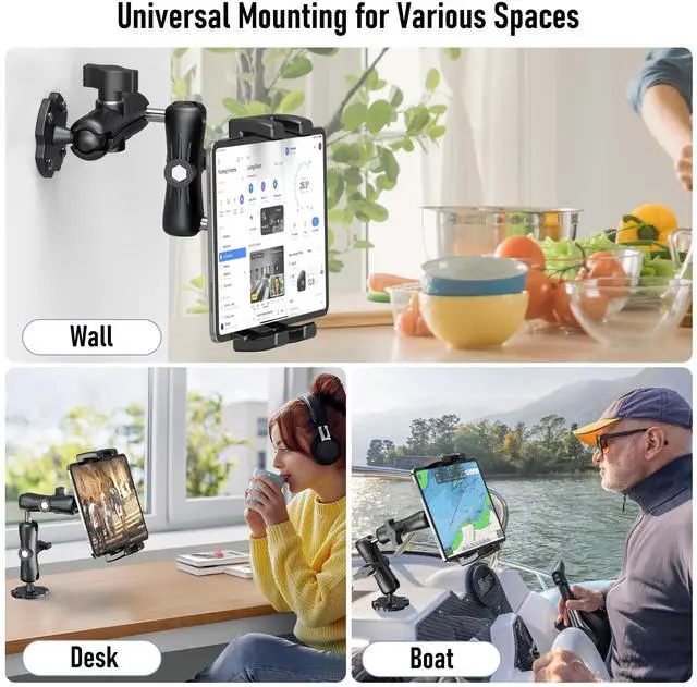 Alt view image 3 of 5 - Keuvirya Aluminum Heavy Duty Tablet Mount Car Holder Dashboard for Truck/Vehicle/Desk/Wall, 360deg Adjustable Dual Arm iPad Stand Holder Mount for 4.7"-12.9" iPad Pro/Air/Mini/Samsung Galaxy Tab