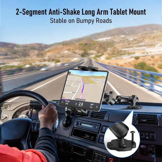 Alt view image 2 of 5 - Keuvirya Aluminum Heavy Duty Tablet Mount Car Holder Dashboard for Truck/Vehicle/Desk/Wall, 360deg Adjustable Dual Arm iPad Stand Holder Mount for 4.7"-12.9" iPad Pro/Air/Mini/Samsung Galaxy Tab