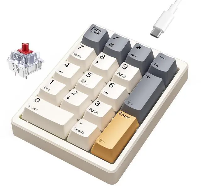 Main image of Kisnt Mechanical Number Pad,Hot Swappable Numpad Wired USB 17 Keys Keypad White Backlit Numeric Keypad with PBT Keycaps for Laptop PC Compact Keyboards(Retro Beige, Red Switch)
