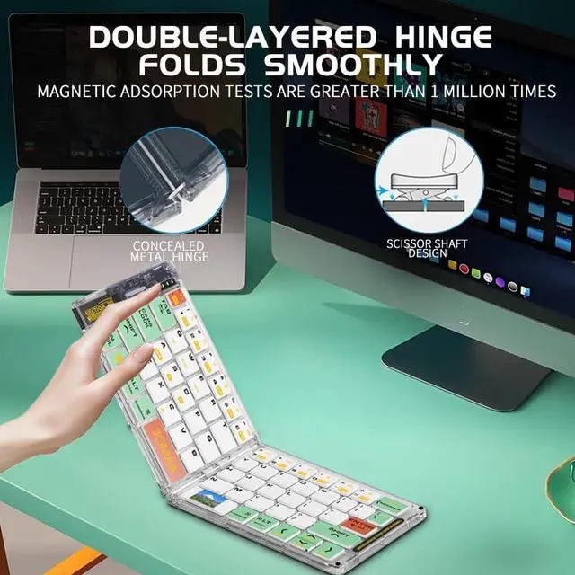 Alt view image 4 of 5 - Wireless BT Foldable Keyboard and Mouse Combo,Ultra Slim, Rechargeable, Silent, Portable Travel Keyboard for Laptop, Tablet,Phone (Green)