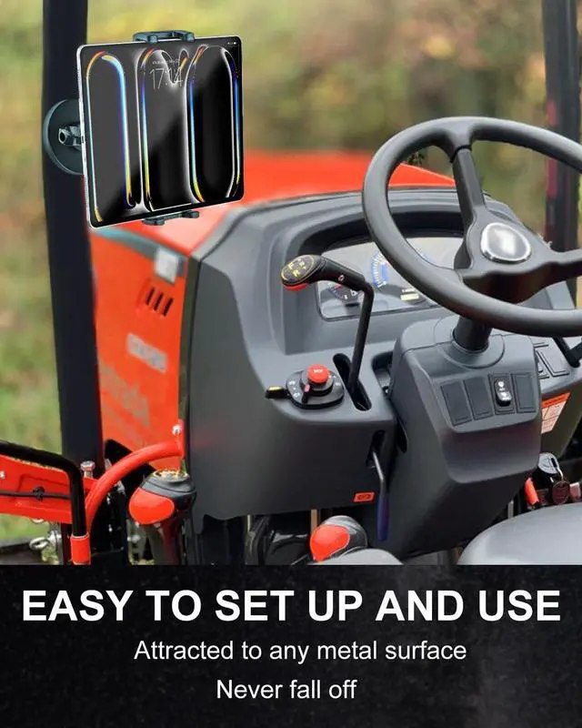 Alt view image 4 of 5 - Kolasels Metal iPad Magnetic Mount for Tractor/Golf Cart/Forklift/Vehicles/Gym/Fridge/Metal Surface, Magnetic Tablet Holder Mount Compatible with 4-13" iPad Pro, Air, Mini, Galaxy, Phone