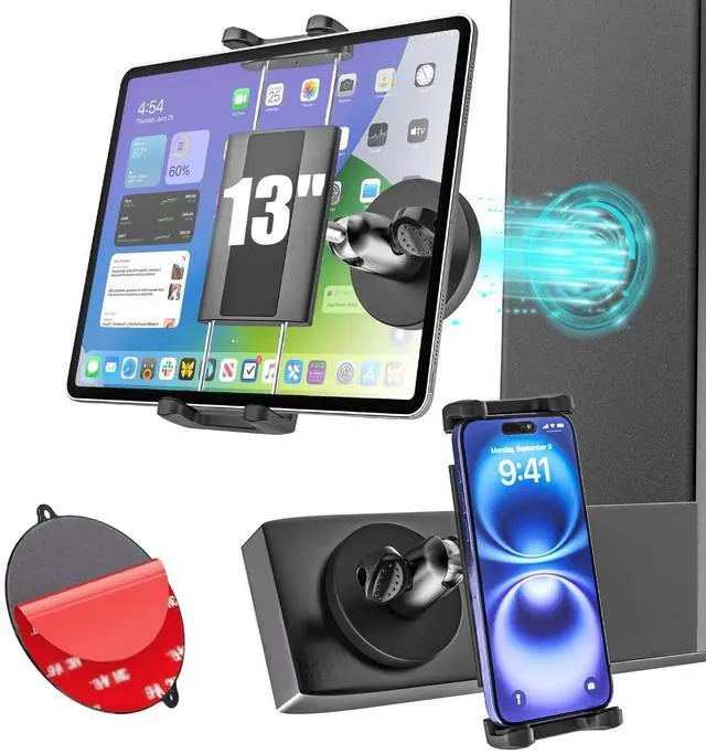 Main image of Kolasels Metal iPad Magnetic Mount for Tractor/Golf Cart/Forklift/Vehicles/Gym/Fridge/Metal Surface, Magnetic Tablet Holder Mount Compatible with 4-13" iPad Pro, Air, Mini, Galaxy, Phone