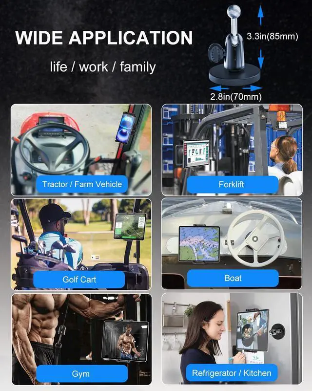 Alt view image 2 of 5 - Kolasels Metal iPad Magnetic Mount for Tractor/Golf Cart/Forklift/Vehicles/Gym/Fridge/Metal Surface, Magnetic Tablet Holder Mount Compatible with 4-13" iPad Pro, Air, Mini, Galaxy, Phone