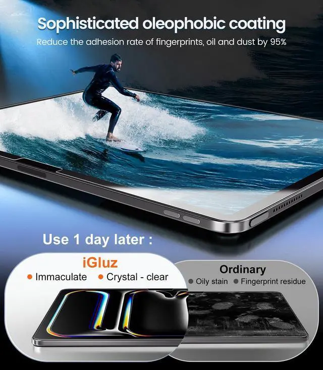 Alt view image 5 of 5 - iGluz 2 Pack for iPad Pro 13 inch M4 7th Gen(2024) 9H+ Tempered Glass Screen Protector with Easy-Install Box[12FT Military Grade Shatterproof] Apple Pencil Compatible,HD Clarity,Scratch Resistant