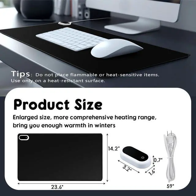 Alt view image 2 of 5 - Konohan Heated Large Desk Mat PU Leather Warm Mouse Pad with 5 Heating Level & 4 Hour Auto Shut-Off Heating Keyboard Pad Warmer Gaming Mouse Pad for Office Home (Black Color,23.6"x 14.2")