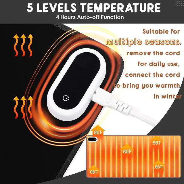 Alt view image 3 of 5 - Konohan Heated Large Desk Mat PU Leather Warm Mouse Pad with 5 Heating Level & 4 Hour Auto Shut-Off Heating Keyboard Pad Warmer Gaming Mouse Pad for Office Home (Black Color,23.6"x 14.2")