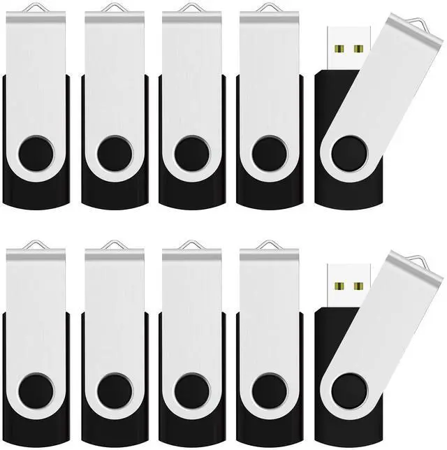 Main image of JUANWE 10 Pack 16GB Bulk USB 2.0 Flash Drive Thumb Drive Jump Drive Fold Storage Swivel Memory Stick with Key Ring Design Portable Pen Drive, Black