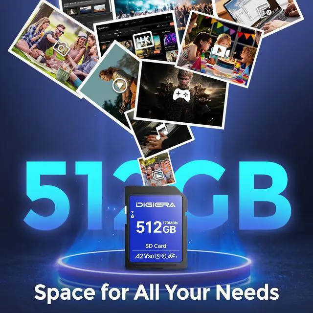 Alt view image 3 of 5 - DIGIERA 512GB LS100 SDXC UHS-I Memory Card - up to 170MB/s, C10, U3, V30, 4K UHD, SD Card for Computers, Digital Cameras, Home Theatre Devices, Car Navigation Systems (1 Pack)