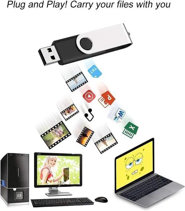 Alt view image 3 of 5 - JUANWE 10 Pack 16GB Bulk USB 2.0 Flash Drive Thumb Drive Jump Drive Fold Storage Swivel Memory Stick with Key Ring Design Portable Pen Drive, Black