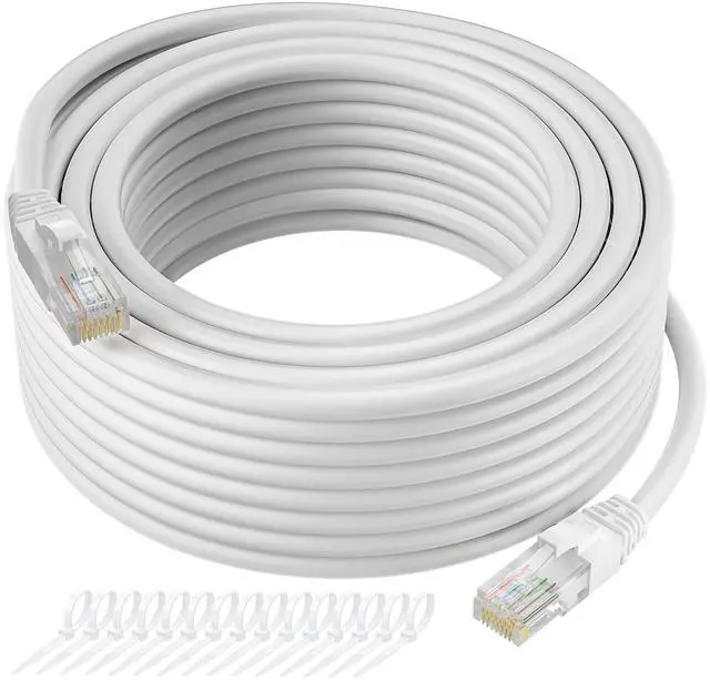 Main image of Cat5e Ethernet Cable 300 FT, Long Cat 5e Internet Cable, White Snagless Patch Cord, Flexible, Network, LAN, PoE, Standard RJ45 Connector for PC, Server, Router, Modem, TV, PS5 - with 15 Cable Ties