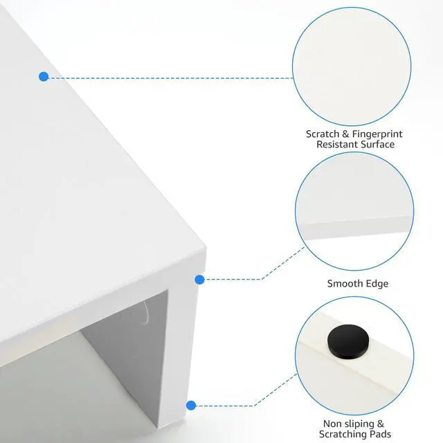 Alt view image 5 of 5 - La Jaco Dual Monitor Stand Riser for 2 Monitors, Monitor Stand for Desk, Adjustable Length & Swivel Angle Wooden Desktop Organizer Stand Riser with Smartphone Holder for PC Monitor Laptop, White