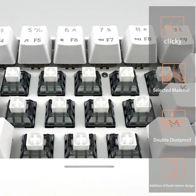 Alt view image 4 of 5 - Kailh Box White V2 Keyboard Switch, 5-Pin 45gf Clicky Pre-Lubed Gold-Plated Spring Dustproof and Waterproof Switches for Mechanical Gaming Keyboard(90pcs)