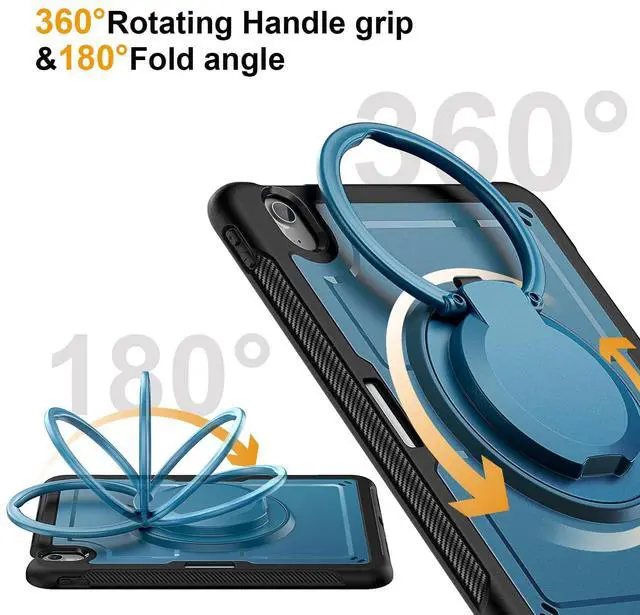Alt view image 3 of 5 - KAIJIAbox Compatible with iPad Air 11 Inch Case M3 2025/M2 2024, Shockproof Drop-Proof Cover,360deg Rotating Handle Stand,Adjustable Shoulder Strap&Pencil Holder(Blue)