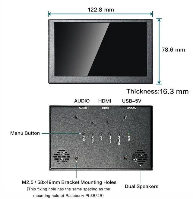 Alt view image 3 of 5 - LESOWN Mini Monitor HDMI 5 inch IPS Small Screen Portatil 800x480 LCD 5" Capacitive Touch Screen Metal Case Dual Speakers Potable Monitor PC HDMI Display