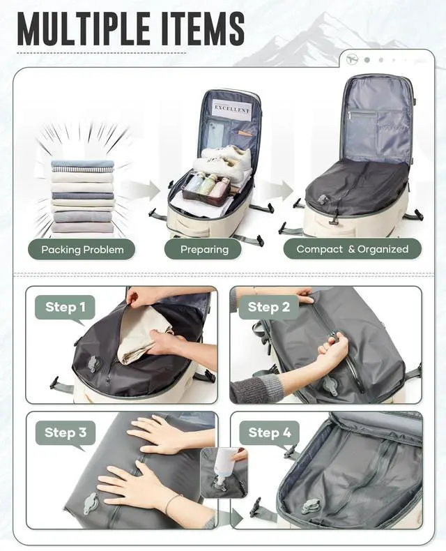 Alt view image 3 of 5 - Lendolk Large Vacuum Backpack Travel with Pump, Waterproof Compression Backpack, Airback Personal Item Carry on Backpacks, Vacpack Compression Bags for Seal, Business Travel Backpacks for Women Men