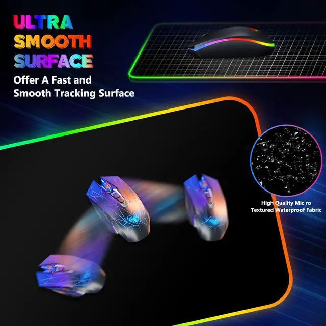 Alt view image 4 of 5 - Lauspuck RGB Gaming Mouse Pad with Wireless Charging, Large LED Mouse Pad with 10 Light Modes, Extended Keyboard Pad Non-Slip Rubber Base,Waterproof Desk Pad for Home Office, Black