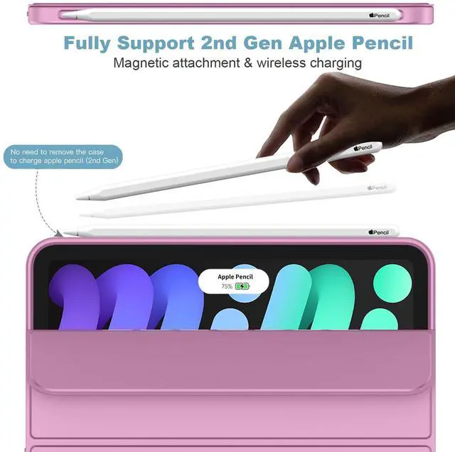 Alt view image 2 of 5 - iMieet iPad Mini 7 Case 2024 (A17 Pro), iPad Mini 6 Case (8.3-Inch,2021 Model), iPad Mini 7th/6th Generation Case with Pencil Holder, Trifold Stand Smart Case with Soft TPU Back,Pastel Violet