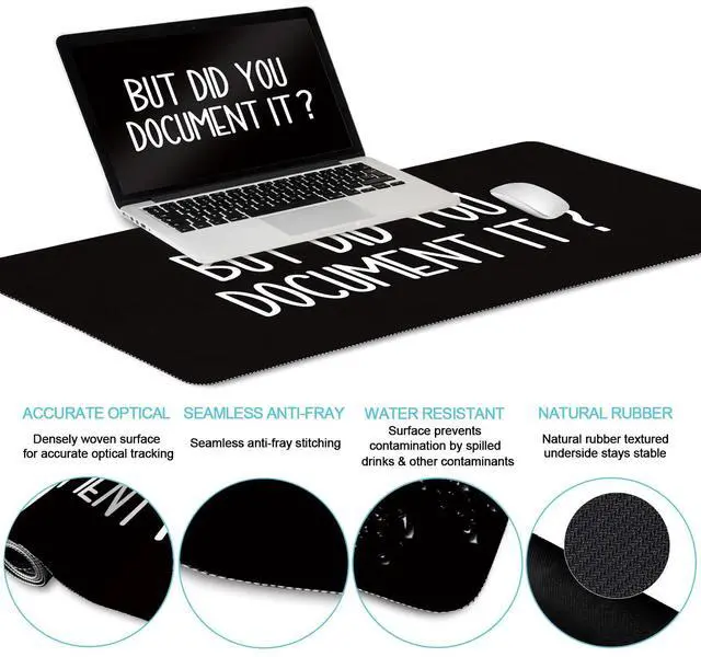 Alt view image 3 of 5 - LIMKRIAN Black Mouse Pad Large Desk Mat Set, Funny Mouse Pad with Wrist Rest Keyboard Wrist Support XXL Mousepad Cup Coaster Set, Cute Office Desk Accessories Decor Supplies But Did You Document It