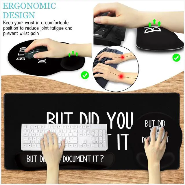 Alt view image 5 of 5 - LIMKRIAN Black Mouse Pad Large Desk Mat Set, Funny Mouse Pad with Wrist Rest Keyboard Wrist Support XXL Mousepad Cup Coaster Set, Cute Office Desk Accessories Decor Supplies But Did You Document It