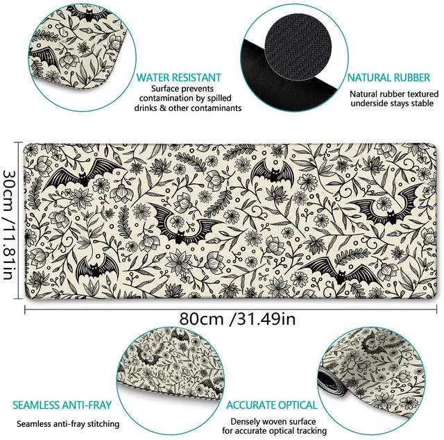 Alt view image 5 of 5 - LIMKRIAN Goth Bat Ergonomic Mouse Pad with Wrist Rest, Extra Large Gaming Computer Mousepad