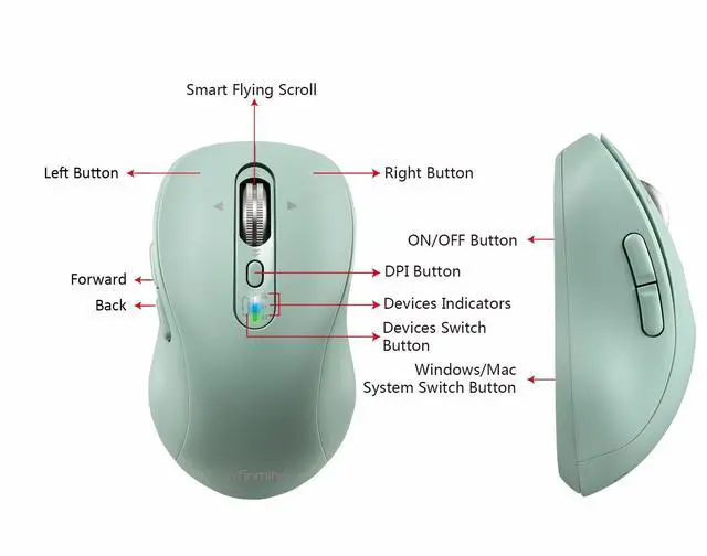 Alt view image 5 of 5 - INFINMIND Wireless Bluetooth Green Mouse Rechargeable+Wireless Bluetooth Black Mouse with 2 Batteries,Multi Device Ergo Computer Mouses,4-Way Super Scrolling,+- 3200 DPI,10 Buttons,Plug&Play,Quiet