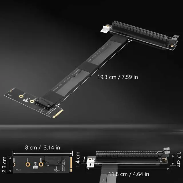 Alt view image 3 of 5 - CERRXIAN M.2 NGFF to PCI-e 16x Graphics Riser Card,90 Degree Left M.2 NGFF Key to PCI-Express 16X Extension Cable