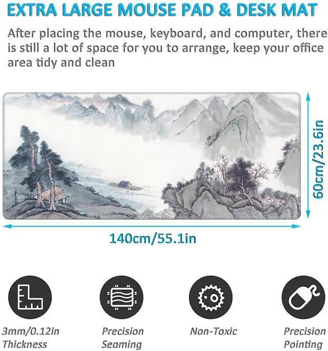 Alt view image 2 of 5 - LL-COEUR XXL Landscape Gaming Mouse Pad Computer Keyboard Mat Office Desk Pad (Landscape 1, 55.1" x 23.6" x 0.12")