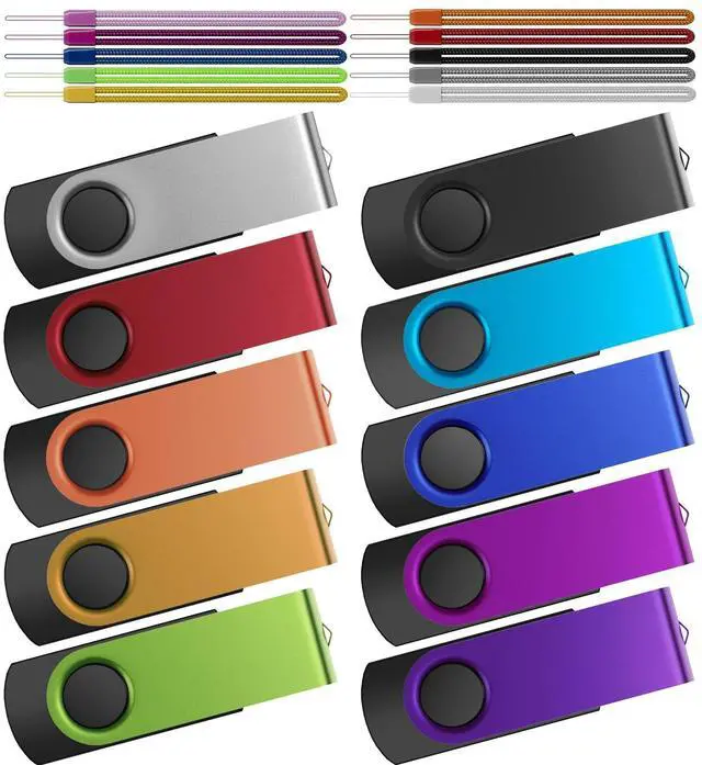 Main image of Kepmem Thumb Drive 16GB 10 Pack USB Flash Drives Bulk, Metal Swivel USB 2.0 Memory Stick Colorful Jump Drive Portable 16 GB Zip Drive with Multicolor Lanyards for Data Storage and Transfer