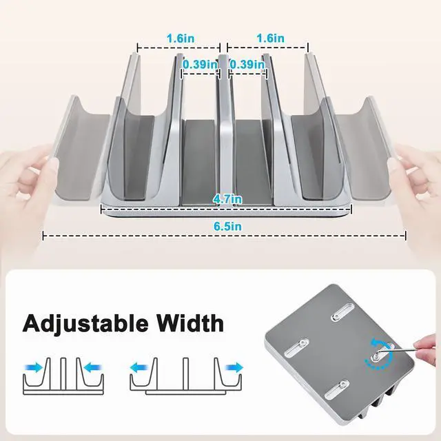 Alt view image 2 of 5 - JARLINK 4-in-1 Adjustable Vertical Laptop Stand Holder, Aluminum Dual Slots Laptop Rack for Desk, Space-Saving Organizer for All MacBook, Surface, Chromebook, and Gaming Laptops (Silver)