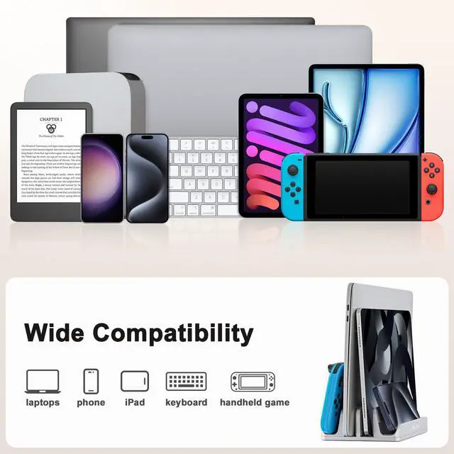 Alt view image 3 of 5 - JARLINK 4-in-1 Adjustable Vertical Laptop Stand Holder, Aluminum Dual Slots Laptop Rack for Desk, Space-Saving Organizer for All MacBook, Surface, Chromebook, and Gaming Laptops (Silver)