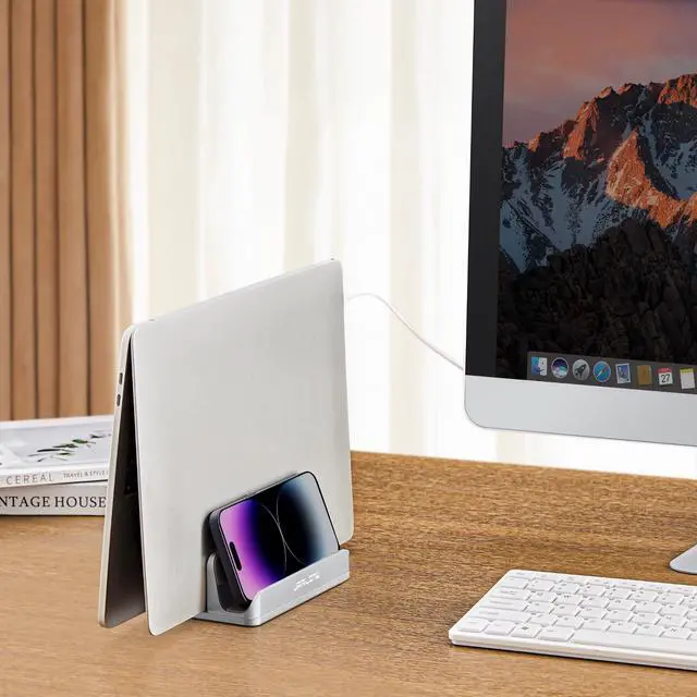 Alt view image 5 of 5 - JARLINK 4-in-1 Adjustable Vertical Laptop Stand Holder, Aluminum Dual Slots Laptop Rack for Desk, Space-Saving Organizer for All MacBook, Surface, Chromebook, and Gaming Laptops (Silver)