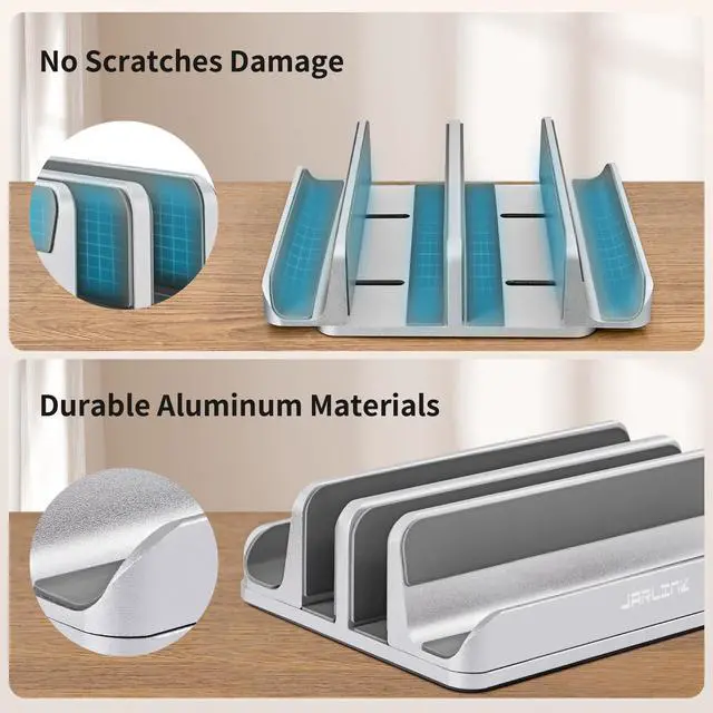 Alt view image 4 of 5 - JARLINK 4-in-1 Adjustable Vertical Laptop Stand Holder, Aluminum Dual Slots Laptop Rack for Desk, Space-Saving Organizer for All MacBook, Surface, Chromebook, and Gaming Laptops (Silver)