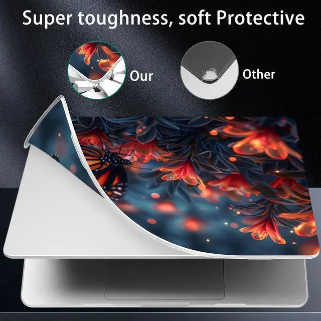 Alt view image 4 of 5 - Lepeoac for MacBook Pro 16 inch Case 2021 2022 2023 2024 Release A3186 A3403 M4 A2991 M3 A2780 M2 A2485 M1 Pro/Max, Hard Shell Case with Screen Protector & Keyboard Cover, Butterflies Flowers