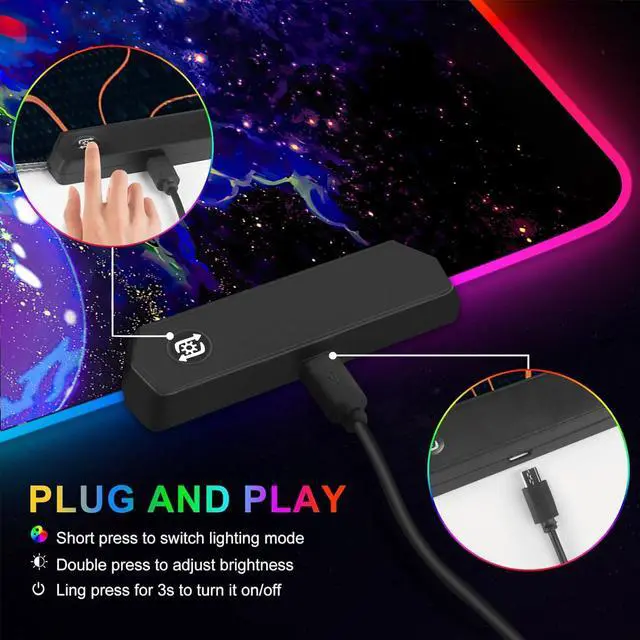 Alt view image 3 of 5 - Large RGB Gaming Mouse Pad Anime Night Sky Space Stars Desk Pad,Mousepad Non-Slip Rubber Base with 12 Lighting Modes,Desk Accessories,Office Decor,Computer Keyboard Mat Soft Mouse Mat 31.5X15.7 inches