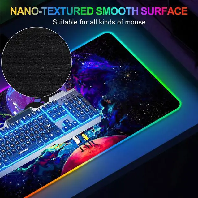 Alt view image 4 of 5 - Large RGB Gaming Mouse Pad Anime Night Sky Space Stars Desk Pad,Mousepad Non-Slip Rubber Base with 12 Lighting Modes,Desk Accessories,Office Decor,Computer Keyboard Mat Soft Mouse Mat 31.5X15.7 inches