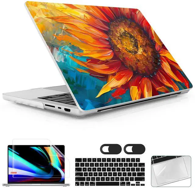 Main image of Lepeoac for MacBook Pro 16 inch Case 2021 2022 2023 2024 Release A3186 A3403 M4 A2991 M3 A2780 M2 A2485 M1 Pro/Max, Hard Shell Case with Screen Protector & Keyboard Cover, Sunflower
