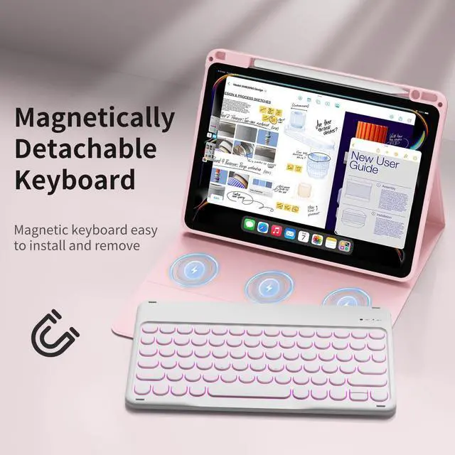 Alt view image 3 of 5 - kenke Keyboard Case for iPad Air 11 Inch (M3) 2025 / (M2) 2024, iPad Air 5th/4th Generation 10.9 Inch 2022/2020, Stand Cover with Pencil Holder 7 Color Backlit Detachable Wireless Keyboard, Light Pink