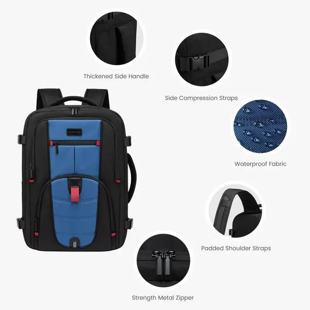 Alt view image 4 of 5 - LOVEVOOK Travel Laptop Backpack for Men, 35L Large Carry On Backpack Personal Item Size, Airline Approved Waterproof Bookbag with 2 Packing Cubes Fits 15.6" Laptop, Black&Blue