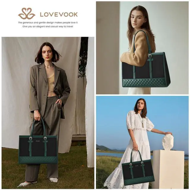 Alt view image 2 of 5 - LOVEVOOK Laptop Bag for Women 15.6 inch Canvas Laptop Tote Bag, Large Capacity Work Bags with Clutch Purse, Computer Bags Office Business Briefcase, Casual Handbag for Travel College Teacher