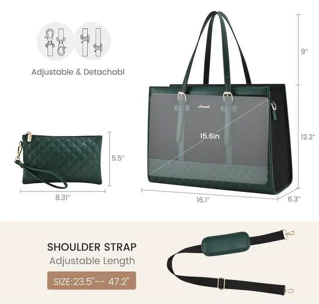 Alt view image 3 of 5 - LOVEVOOK Laptop Bag for Women 15.6 inch Canvas Laptop Tote Bag, Large Capacity Work Bags with Clutch Purse, Computer Bags Office Business Briefcase, Casual Handbag for Travel College Teacher