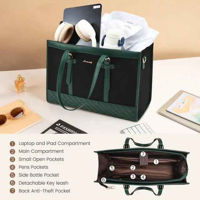 Alt view image 4 of 5 - LOVEVOOK Laptop Bag for Women 15.6 inch Canvas Laptop Tote Bag, Large Capacity Work Bags with Clutch Purse, Computer Bags Office Business Briefcase, Casual Handbag for Travel College Teacher