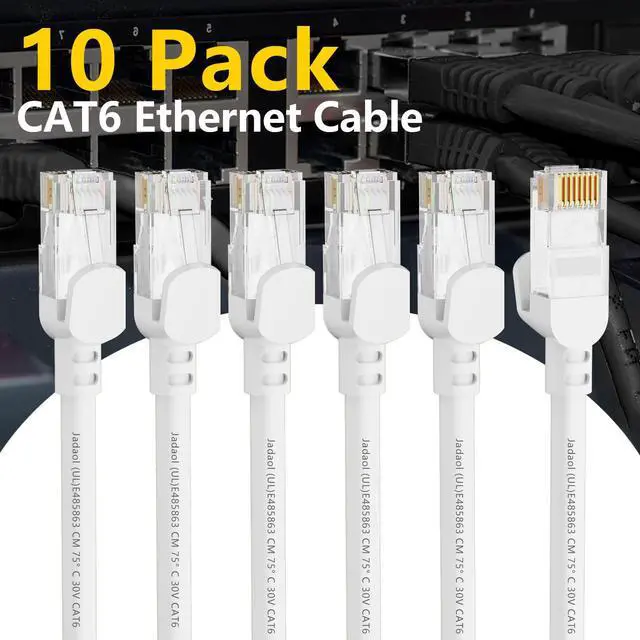 Alt view image 2 of 5 - Jadaol Cat 6 Ethernet Cable 5ft 10Pack, Outdoor&Indoor, 10Gbps Support Cat8/7 Network, 24AWG Pure Copper Patch LAN Cord, Direct Burial Waterproof UV Resistant for Router, Modem, Switch, Server, White