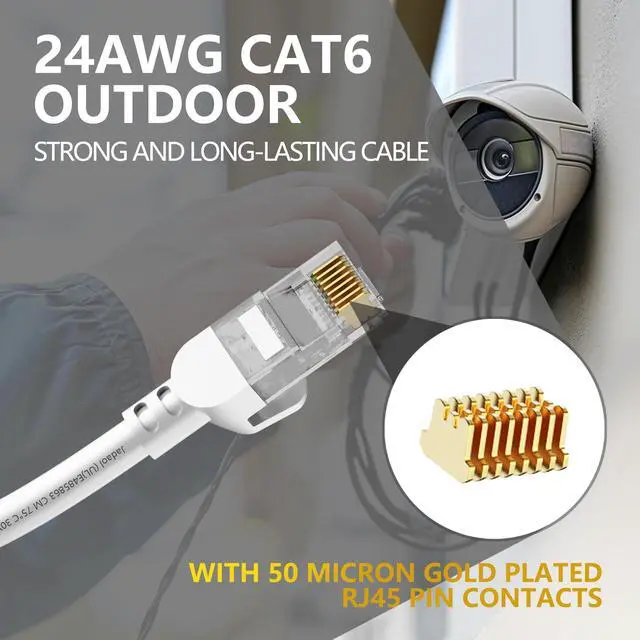 Alt view image 3 of 5 - Jadaol Cat 6 Ethernet Cable 5ft 10Pack, Outdoor&Indoor, 10Gbps Support Cat8/7 Network, 24AWG Pure Copper Patch LAN Cord, Direct Burial Waterproof UV Resistant for Router, Modem, Switch, Server, White