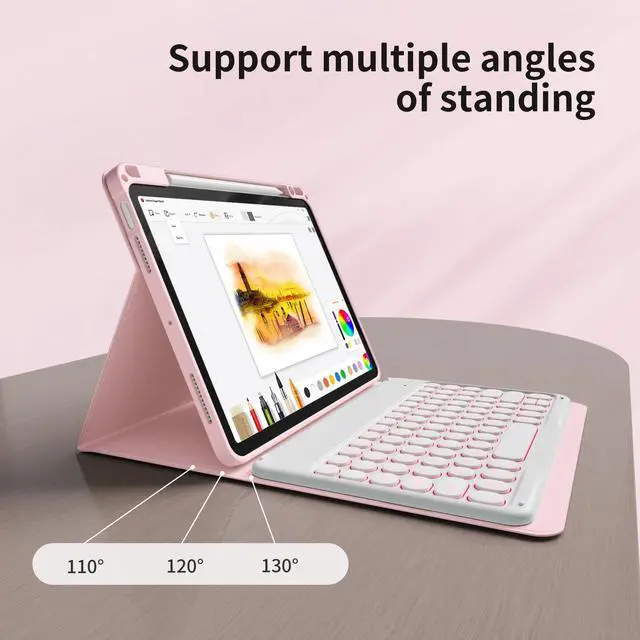 Alt view image 4 of 5 - kenke Keyboard Case for iPad Air 11 Inch (M3) 2025 / (M2) 2024, iPad Air 5th/4th Generation 10.9 Inch 2022/2020, Stand Cover with Pencil Holder 7 Color Backlit Detachable Wireless Keyboard, Light Pink